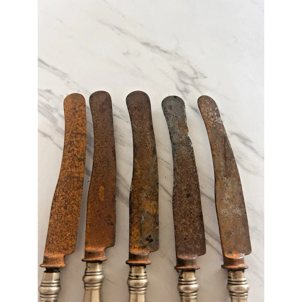 Antique Butter Knives Silver Plate Unique Shaped Handles Marked‎ Set of 5 BxA